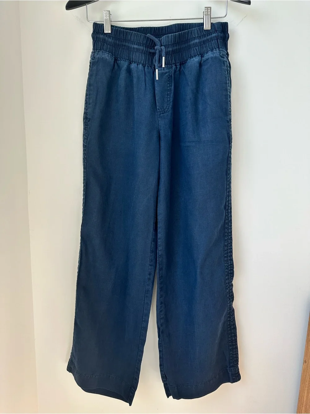 Quince Navy Drawstring 100% European Linen Wide-Leg Pants
